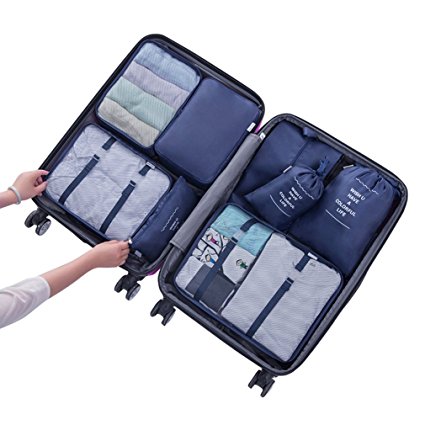 8 Set Packing Organizer,Waterproof Mesh Travel Luggage Packing Cubes with Shoes Bag