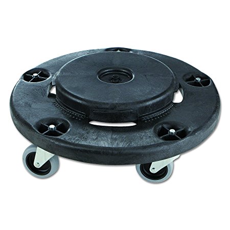 Rubbermaid Commercial Brute Round Twist On/Off Dolly, 250lb Capacity, 18"L x 18"W x 6"H (FG264000BLA)