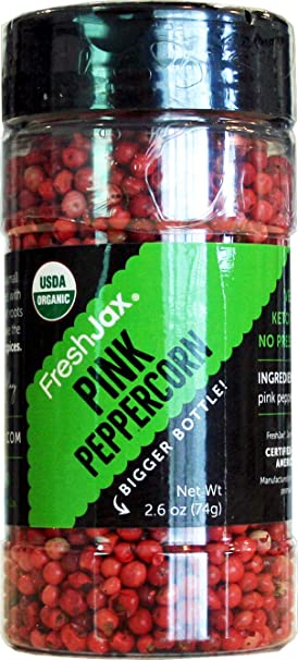 FreshJax Premium Organic Spices, Herbs, Seasonings, and Salts (Certified Organic Pink Peppercorn - Large Bottle)