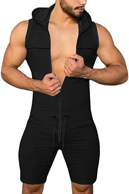 Panegy Men's Workout Tracksuit Jumpsuit Sleeveless One Piece Activewear Romper Work Athletic Onesie