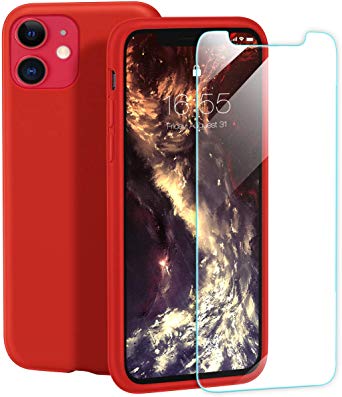 MILPROX iPhone 11 Case with Screen Protector, Liquid Silicone Gel Rubber Shockproof Slim Shell with Soft Microfiber Cloth Lining Cushion Cover for iPhone 11 6.1 inch (2019)-Red
