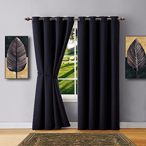 Warm Home Designs 1 Panel of Black Blackout Curtains with Grommets. Insulated Thermal Window Panel is 54" X 84" in Size and Includes Matching Tie-Back. N Black 84