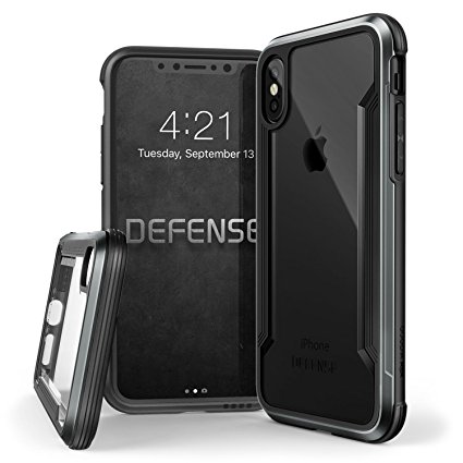 iPhone X Case, X-Doria Defense Shield Series - Military Grade Drop Tested, Anodized Aluminum, TPU, and Polycarbonate Protective Case for Apple iPhone X, [Black]