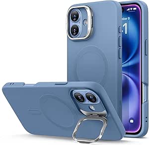 ESR for iPhone 16 Case, Silicone Case with Stand, Camera Control Compatible with MagSafe, Military-Grade Protection, Built-in Camera Stash Stand, Magnetic Phone Case for iPhone 16, Light Blue