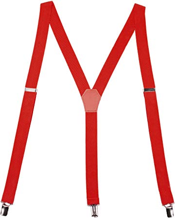 Action Ward Womens Suspenders – Y Back Style – 1" Width - Comfortably Adjustable Elastic Straps and Metal Clips (Red)