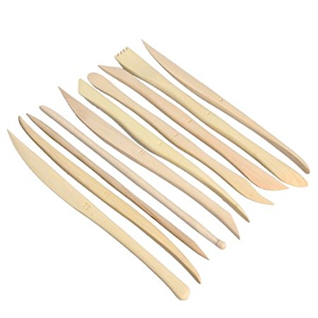 Vktech 10PCS Wooden Clay Sculpture knife Pottery Sharpen Modeling Tools Set (10PCS Wooden)