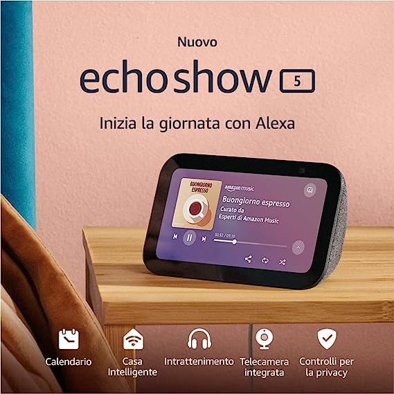 Nuovo Echo Show 5 (3ª generazione) | Schermo touch intelligente e compatto, con Alexa: controllo della Casa Intelligente e molto altro | Antracite