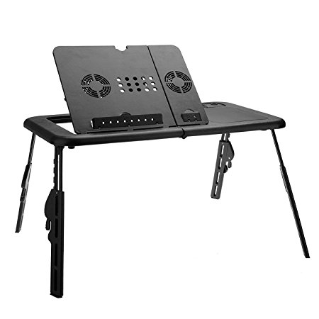 Homevol Laptop Desk Stand Portable Folding with Adjustable Legs, 2 Cooling Fans and USB Port, Multi-Functional Laptop Cooling Pad (Black)