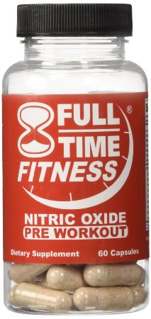 Full-Time Fitness Nitric Oxide Pre Workout Pills - 60 Capsules NO Preworkout Supplements Best NO2 Bodybuilding Formula Works Fast Burn Fat and Build Muscle For Men and Women