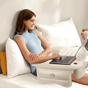 BicycleStore Inflatable Reading Pillow, Portable Gaming Pillow for Bed Soft Air Lap Desk Foldable Arm Rest Bed Table Pillow Laptop Lap Desk for Adult Student Working Playing Studying in Bed Sofa Car