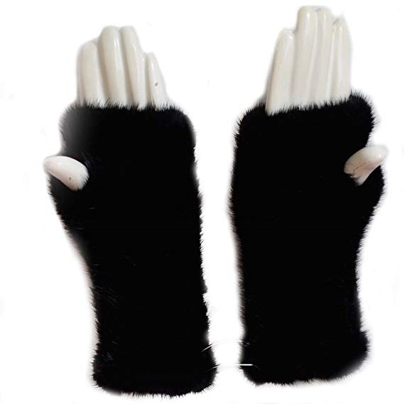 Valpeak Womens Winter Mittens Knitted Mink Fur Gloves Fingerless Arm Warmers Cold Weather Elasticity