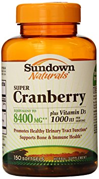 Sundown Naturals Super Cranberry 8400 mg Plus Vitamin D3 1000 IU, 150 Softgels