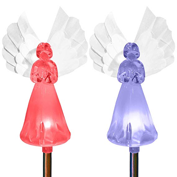 Solar Powered Frosty Fairy Angel Lights Color Changing Stakes For Christmas Thanksgiving Garden Decoration Outdoor Lawn Yard Figurine Cemetery by SolarDuke