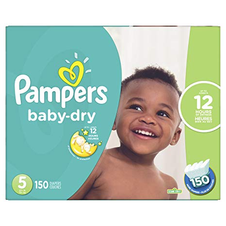 Pampers Baby Dry Disposable Diapers Size 5, Economy Pack Plus, 150 Count