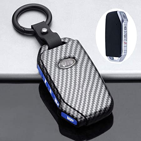 ontto Key Fob Cover Case for Kia Remote Case Holder Carbon Partern Blue