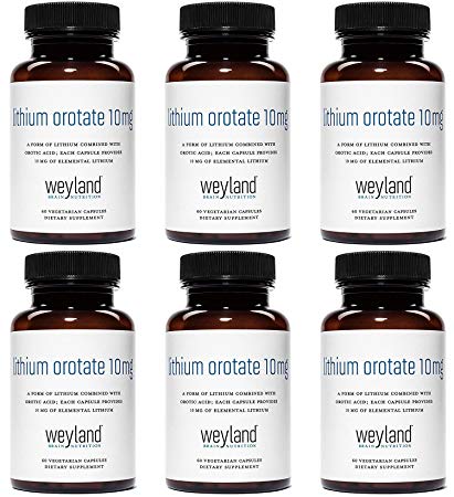 Weyland: Lithium Orotate - 10mg of Elemental Lithium (as Lithium Orotate) per Vegetarian Capsule (6 Bottles)