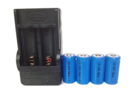 ON THE WAY4 Pcs 16340 2000mah Li-ion 37V Rechargeable Battery with Charger