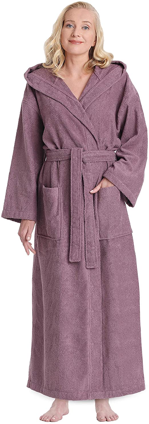 Arus Women's Hooded Classic Bathrobe Turkish Cotton Robe with Full Length Options