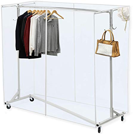 Simple Houseware Industrial Grade Z-Base Garment Rack, 400lb Load with 62" Extra Long bar w/Clear Cover and Tube Bracket