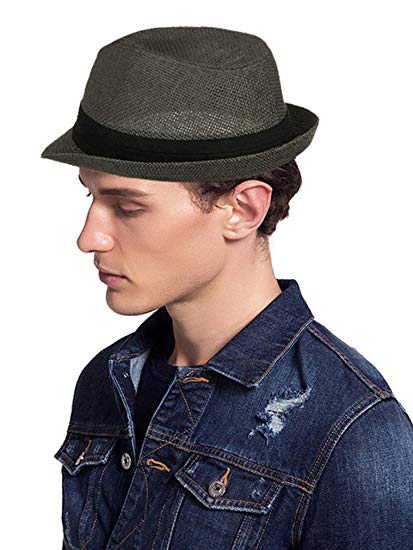 Lullaby Mens Womens Short Brim Structured Straw Fedora Hat Summer Sun Hat