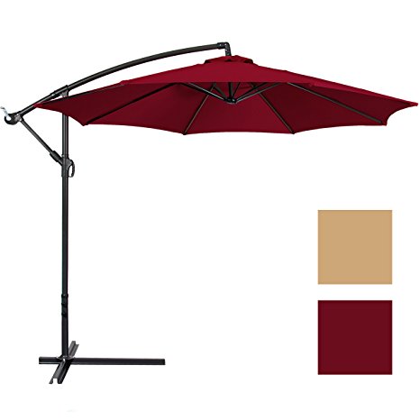 Best Choice Products Patio Umbrella Offset 10' Hanging Umbrella Outdoor Market Umbrella New Burgundy