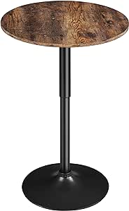 Yaheetech Round Pub Table Height Adjustable with 360 Swivel MDF Tabletop for Dining Bistro Cafe Home Bar, Rustic Brown