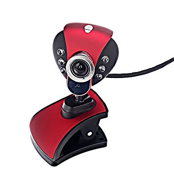 HDE 12 Megapixel Webcam USB Online Camera with Microphone and 6 LEDs for Video Conferencing (Red)