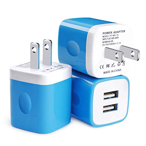 Wall Charger, Charging Cube, FiveBox 3Pack Dual Port 2.1A Wall Charger Base Brick Charging Block Plug Charger Box Compatible iPhone Xs Max/XR/X/8/7/6/6s, iPad, Samsung Galaxy S9 S8 S7 S6, Android, LG