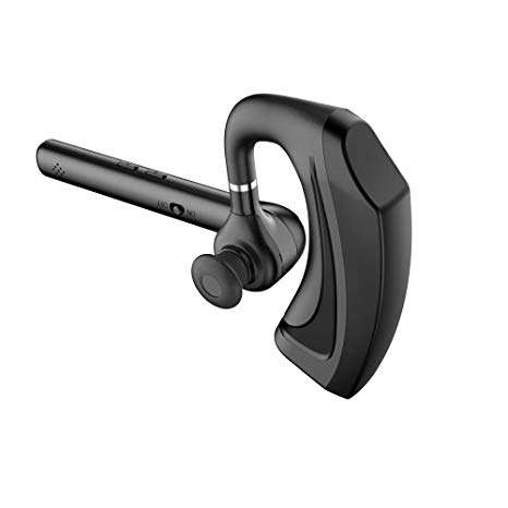 AUXBLUE Bluetooth Headset Wireless Handsfree Earpiece Headphone Active Noise Cancelling Double Digital MIC Cell Phone Trucker Business Office (Black)