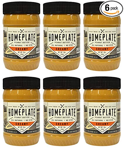 HomePlate Peanut Butter, Creamy, All Natural, No Stir, Non-GMO, 16oz Jar, Pack of 6