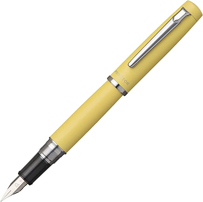 Platinum Fountain Pen PROCYON Citron Yellow Fine Pointr PNS-5000#68-F With Kanji LOVE Sticker 5.5 x 0.56 in