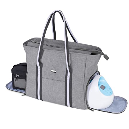 Yarwo Breast Pump Bag with Laptop Sleeve, Portable Travel Tote Bag for Most Major Breast Pump and Cooler Bag, Perfect for Working Nursing Moms, Gray