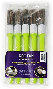 Valet Detailing Brushes 1/2" Brush Set for Cleaning and Maintenance of Cars, Vans, Motorbikes and Bicycles, 5 Piece by COTTAM
