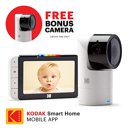 KODAK Cherish C525 Video Baby Monitor   C125 Free Additional Camera - with Mobile App - 5" HD Screen - Hi-res Baby Camera with Remote Tilt, Pan and Zoom Two-Way Audio, Night-Vision, Long Range