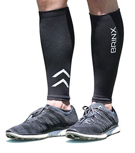 Brinx Calf Compression Sleeve (1 Pair) Reflective Leg Compression Socks for Running, Cycling, Sports, Shin Splint Relief, and Improved Circulation