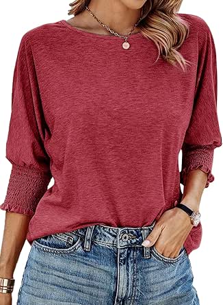 Dokotoo Women's 2024 Fashion Tops 3/4 Sleeve T-Shirts Cute Crewneck Basic Business Tees Blouses