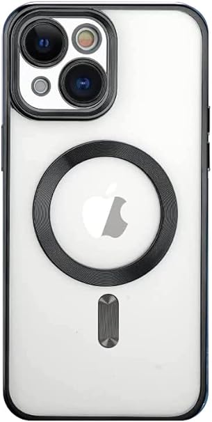 luolnh Magnetic Matallic Clear Case for iPhone 14 Case,[Integrated Camera Protection Glass],[Compatible with Magsafe],Crystal TPU Cover for Shockproof Protective Slim Case(Black)