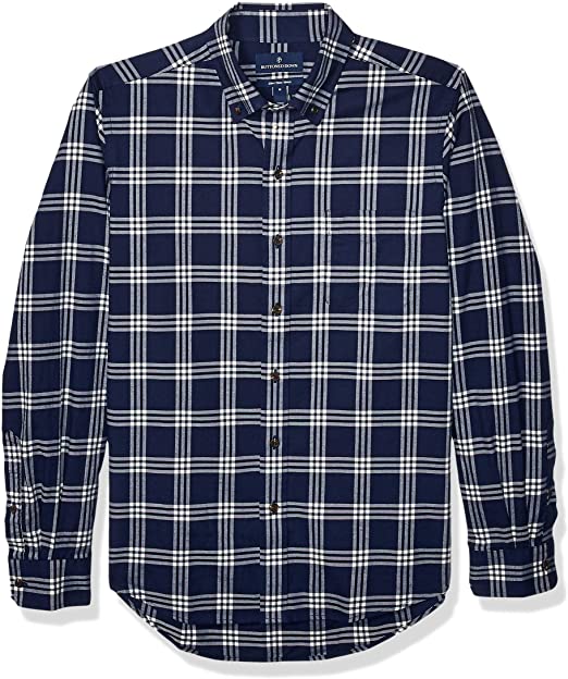 Amazon Brand - Buttoned Down Men's Slim Fit Supima Cotton Brushed Twill Plaid Sport Shirt