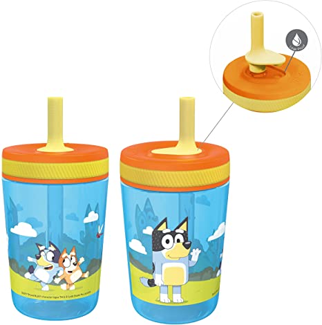 Zak Designs 15oz Bluey Kelso Tumbler Set, BPA-Free Leak-Proof Screw-On Lid with Straw Made of Durable Plastic and Silicone, Perfect Bundle for Kids, 2 Count (Pack of 1), BLUA-U265