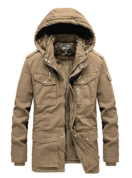 RongYue Men's Winter Cotton Parka Jacket Military Fur Lined Coat with Removable Hood