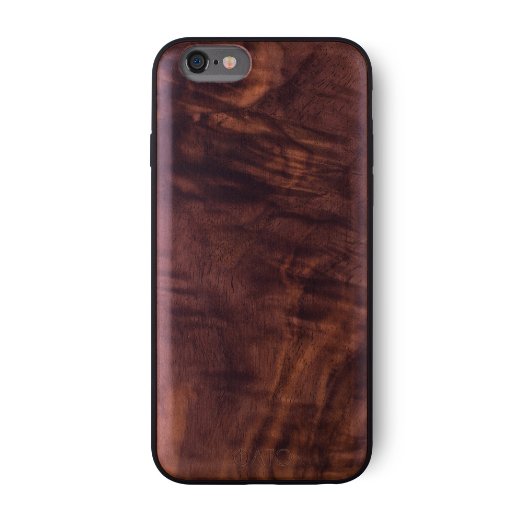 iATO iPhone 6 / 6S PLUS Wood Case 'Cartier'. Real Wooden Overlay on Slim Black PC. Natural Genuine Wooden Cover as Premium Accessories for the Original Apple Cell Phone 6S/6 PLUS (5.5") - Walnut Wood