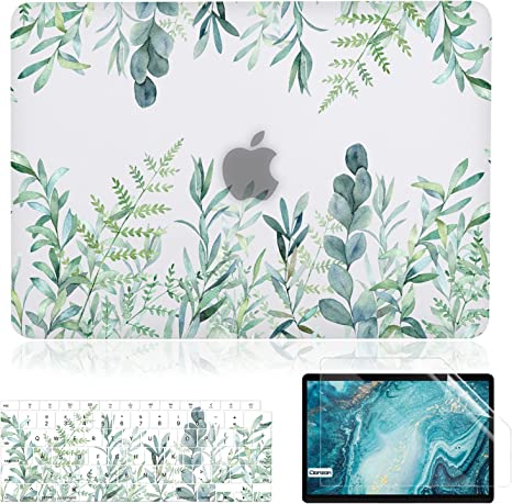 iDonzon Case for MacBook Air 13 inch A1466 A1369 2010-2017 Release, Matte Clear Hard Cover & Keyboard Cover & Screen Protector Compatible with Older Version Mac Air 13.3 inch - Green Plants