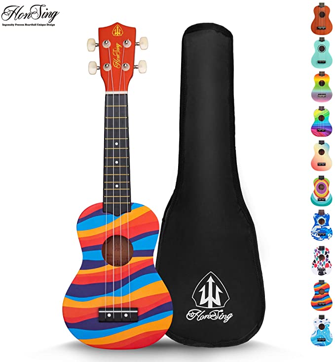 Honsing Kids Ukulele,Soprano Ukulele Beginner,Hawaii kids Guitar Uke Basswood 21 inches with Gig Bag-Multicolor Stripe