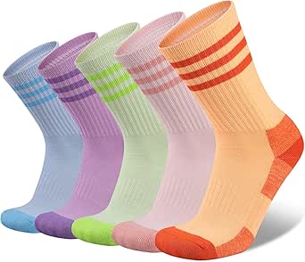 COOPLUS Womens Athletic Crew Socks 5 Pairs Outdoor Recreation Socks Performance Wicking Cushion Mid-Calf Socks