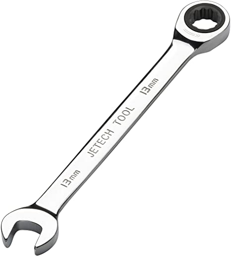 Jetech 13mm Ratcheting Combination Wrench - Metric Industrial Grade Cr-V Steel Gear Spanner in Polished Chrome Finish