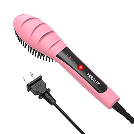 HIRALIY Hair Straightener Brush with Professional PTC Ceramic Heating and LCD Display(Pink)