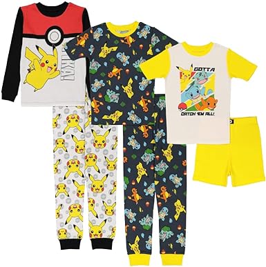 Pokemon Boys' 6-Piece Snug-fit Cotton Pajamas Set