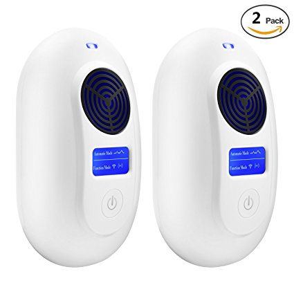 Ultrasonic Pest Control Repellent with LCD Screen, Mouse Repeller 2 Packs in Touch Switch by 8 Kinds Ultrasonic for Driving Rats, Roaches, Mosquitoes, Insects, Human & Pets Safe