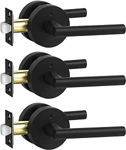 goldenwarm Black Door Handle Interior, Matte Black Privacy Lever Door Handle, Heavy Duty Interior Bedroom Door Lever Pack, Black Door Handles Interior for Bathroom(3 Pack)