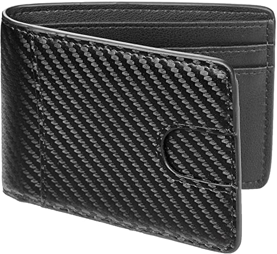 Casmonal Bifold Leather Wallet Men’s Slim Front Pocket Billfold (Woven Black)